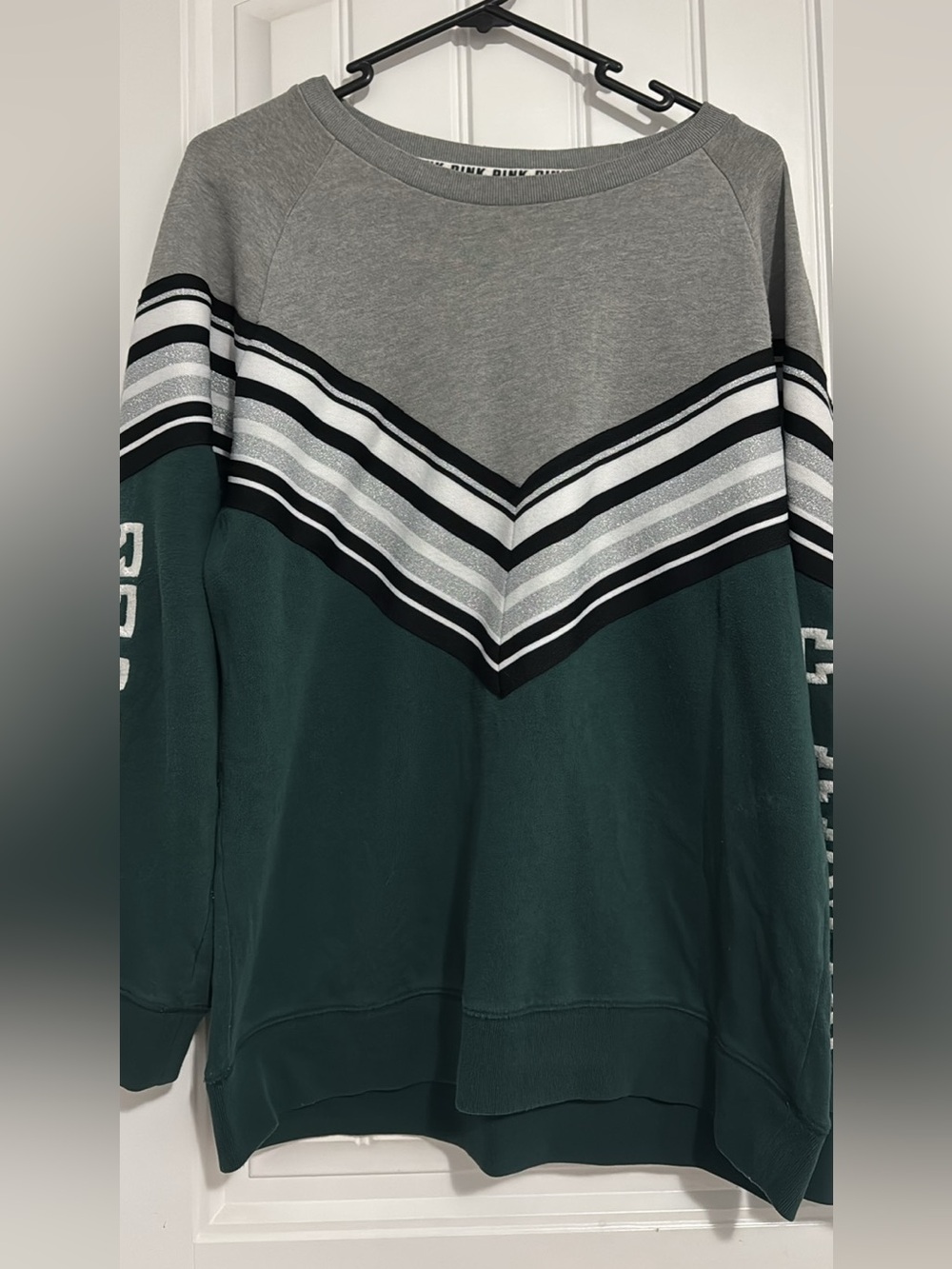 Pink Rose Gray and Dark Green Chevron Pullover Sweatshirt